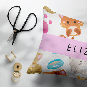 Pattern Of Cats, Cute Cats, Kitty, Paws, Your Name Pillowcase