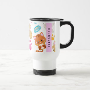 Pattern Of Cats, Cute Cats, Kitty, Paws, Your Name Travel Mug