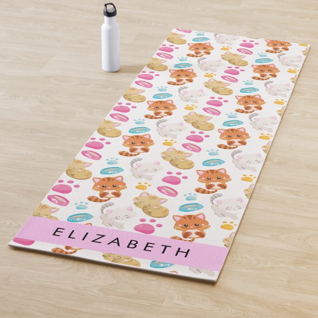 Pattern Of Cats, Cute Cats, Kitty, Paws, Your Name Yoga Mat (In Situ)
