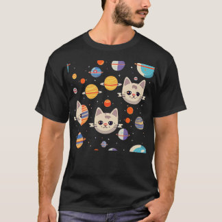 Pattern Of Cats Faces In Space T-Shirt