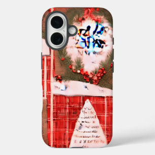 Pattern of Christmas cards with holiday decoration iPhone 16 Case