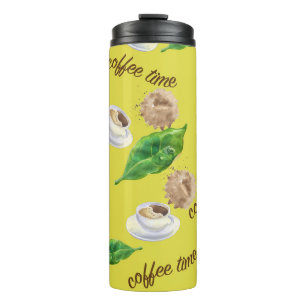 pattern of coffee watercolor cups and coffee