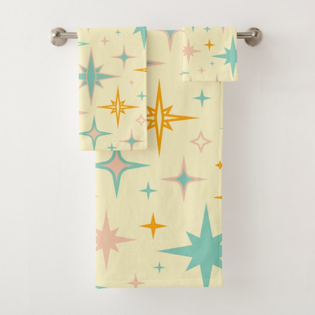 Pattern of colorful retro stars bath towel set (Insitu)