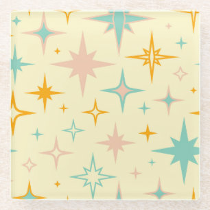 Pattern of colorful retro stars glass coaster