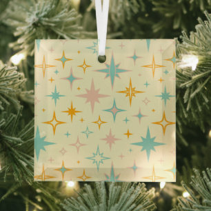 Pattern of colorful retro stars glass tree decoration