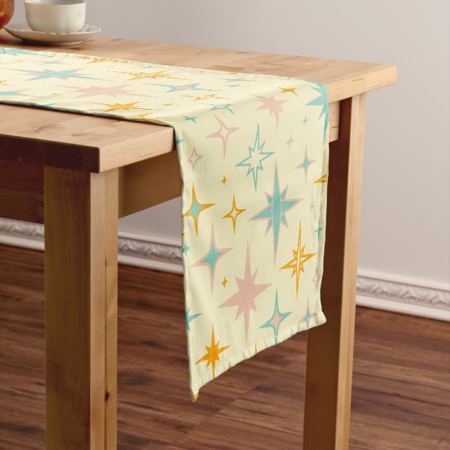 Pattern of colorful retro stars short table runner (In Situ)