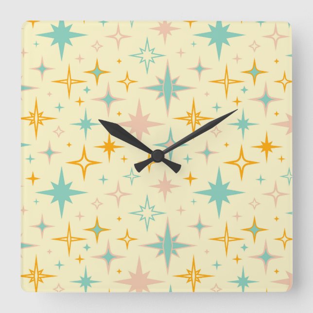 Pattern of colorful retro stars square wall clock (Front)