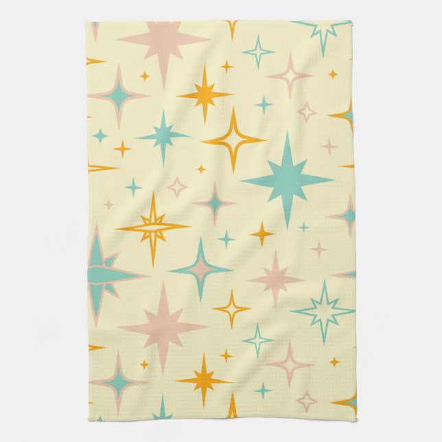 Pattern of colorful retro stars tea towel (Vertical)