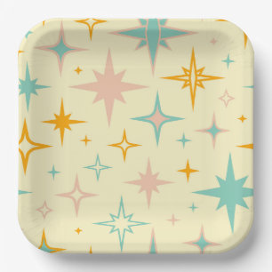 Pattern of colourful retro stars paper plate