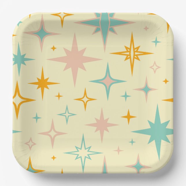 Pattern of colourful retro stars paper plate (Front)