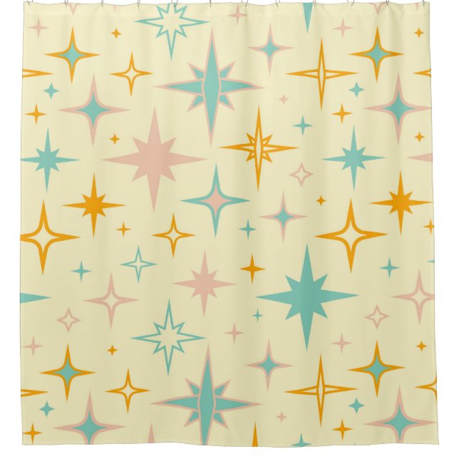 Pattern of colourful retro stars shower curtain (Front)