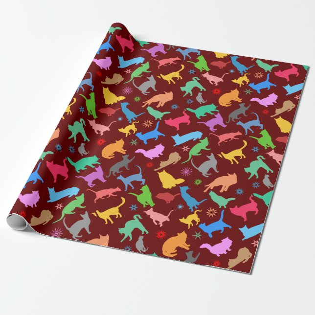Pattern Of Colourful Silhouettes Of Cats Wrapping Paper (Unrolled)