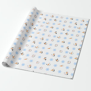 Pattern Of Cool Snowmen Faces, Blue Snowflakes Wrapping Paper