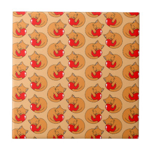 Pattern of Cute Happy Orange Cats Holding Hearts Tile