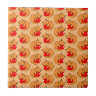 Pattern of Cute Happy Orange Cats Holding Hearts Tile