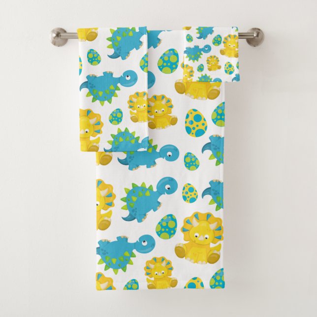 Pattern Of Dinosaurs, Cute Dinosaurs, Baby Dino Bath Towel Set (Insitu)