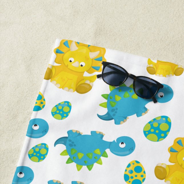 Pattern Of Dinosaurs, Cute Dinosaurs, Baby Dino Beach Towel (In Situ)