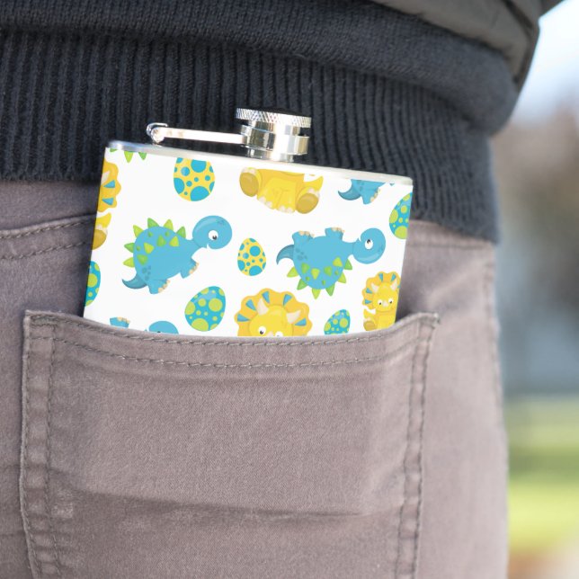 Pattern Of Dinosaurs, Cute Dinosaurs, Baby Dino Hip Flask (In Situ)