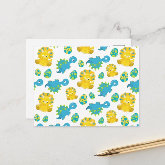 Pattern Of Dinosaurs, Cute Dinosaurs, Baby Dino Postcard (Front/Back In Situ)
