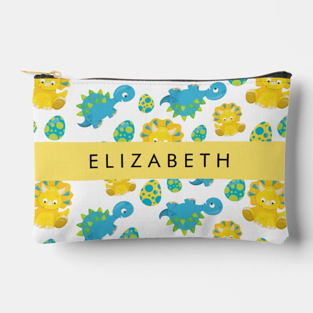 Pattern Of Dinosaurs, Cute Dinosaurs, Your Name Accessory Pouch (Front)