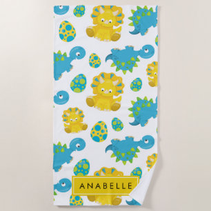 Pattern Of Dinosaurs, Cute Dinosaurs, Your Name Beach Towel