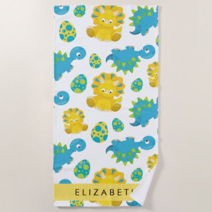 Pattern Of Dinosaurs, Cute Dinosaurs, Your Name Beach Towel