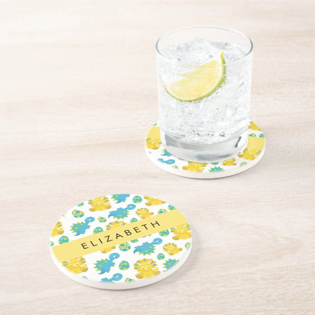 Pattern Of Dinosaurs, Cute Dinosaurs, Your Name Coaster (Side)