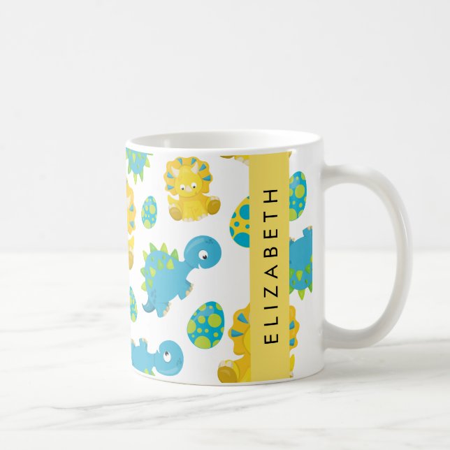 Pattern Of Dinosaurs, Cute Dinosaurs, Your Name Coffee Mug (Right)