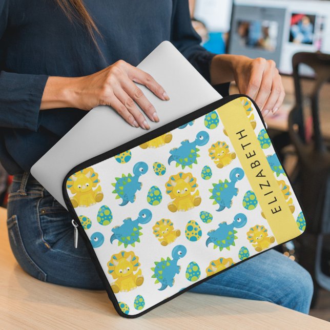 Pattern Of Dinosaurs, Cute Dinosaurs, Your Name Laptop Sleeve (Creator Uploaded)