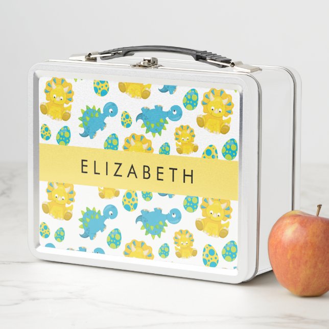 Pattern Of Dinosaurs, Cute Dinosaurs, Your Name Metal Lunch Box (In Situ)