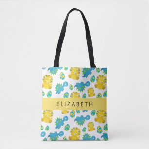 Pattern Of Dinosaurs, Cute Dinosaurs, Your Name Tote Bag