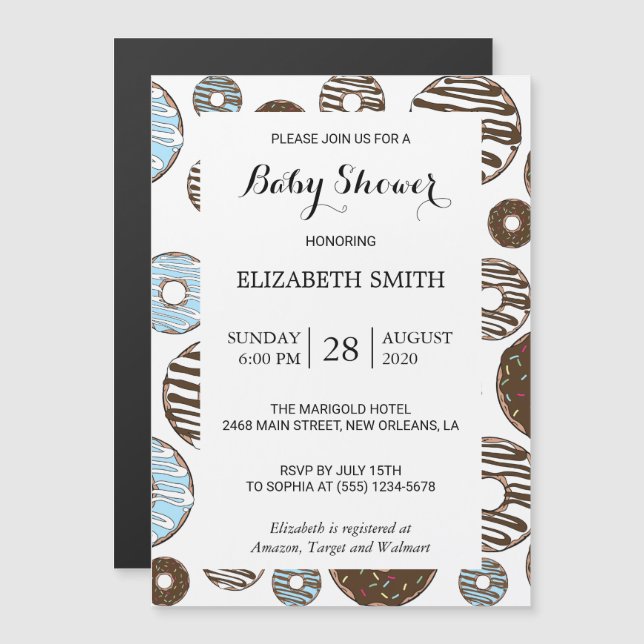 Pattern Of Doughnuts, Blue Doughnuts, Baby Shower Magnetic Invitation (Front/Back)