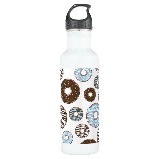 Pattern Of Doughnuts, Blue Doughnuts, Brown Doughn 710 Ml Water Bottle (Front)