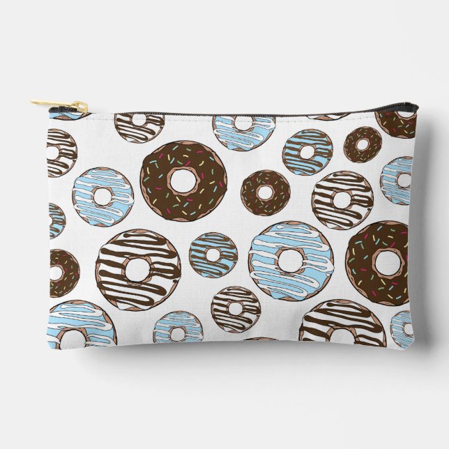 Pattern Of Doughnuts, Blue Doughnuts, Brown Doughn Accessory Pouch (Front)