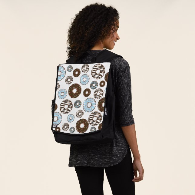 Pattern Of Doughnuts, Blue Doughnuts, Brown Doughn Backpack (Worn)