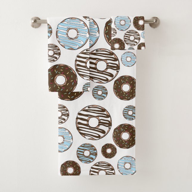 Pattern Of Doughnuts, Blue Doughnuts, Brown Doughn Bath Towel Set (Insitu)