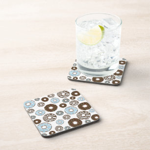 Pattern Of Doughnuts, Blue Doughnuts, Brown Doughn Coaster
