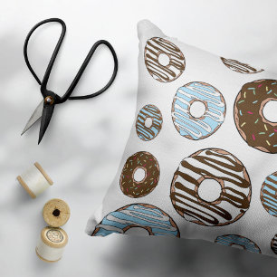 Pattern Of Doughnuts, Blue Doughnuts, Brown Doughn Decorative Cushion