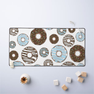 Pattern Of Doughnuts, Blue Doughnuts, Brown Doughn Desk Mat