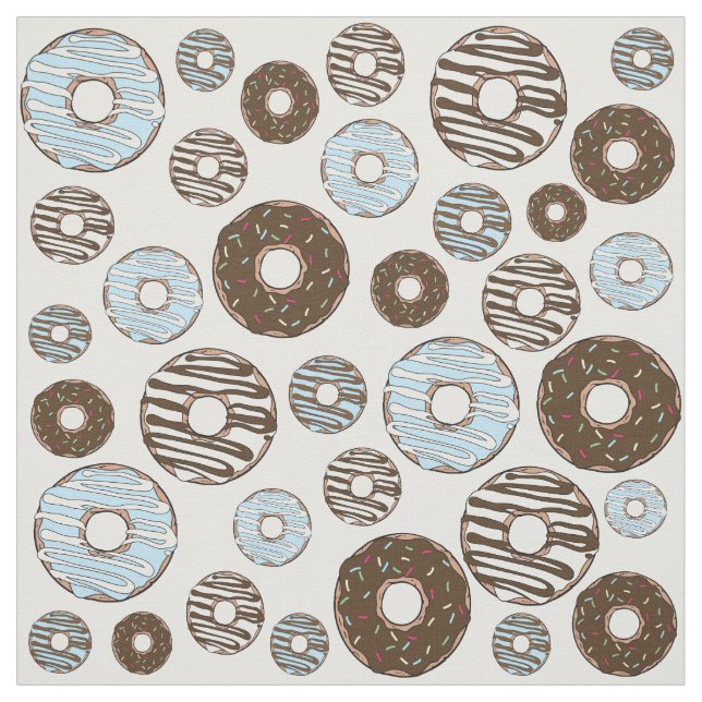 Pattern Of Doughnuts, Blue Doughnuts, Brown Doughn Fabric (Swatch)