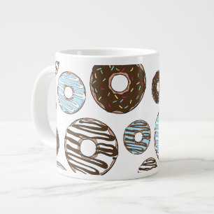 Pattern Of Doughnuts, Blue Doughnuts, Brown Doughn Large Coffee Mug