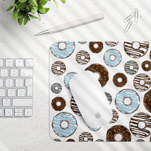 Pattern Of Doughnuts, Blue Doughnuts, Brown Doughn Mouse Mat