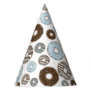 Pattern Of Doughnuts, Blue Doughnuts, Brown Doughn Party Hat