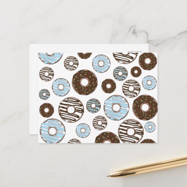 Pattern Of Doughnuts, Blue Doughnuts, Brown Doughn Postcard (Front/Back In Situ)