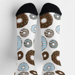 Pattern Of Doughnuts, Blue Doughnuts, Brown Doughn Socks