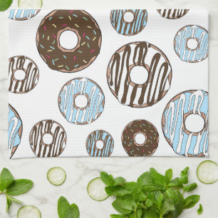 Pattern Of Doughnuts, Blue Doughnuts, Brown Doughn Tea Towel