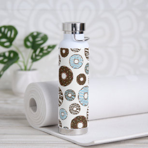 Pattern Of Doughnuts, Blue Doughnuts, Brown Doughn Water Bottle