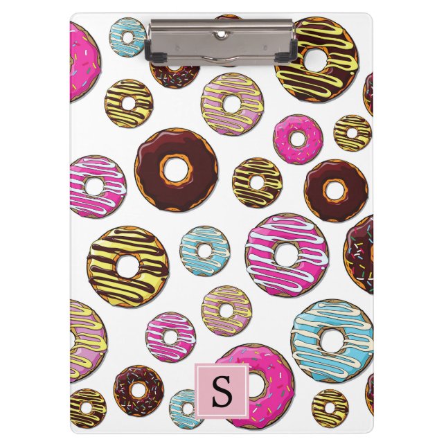 Pattern Of Doughnuts, Colourful Doughnuts, Monogra Clipboard (Front)