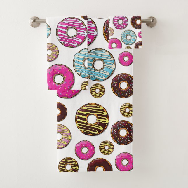 Pattern Of Doughnuts, Colourful Doughnuts, Sprinkl Bath Towel Set (Insitu)