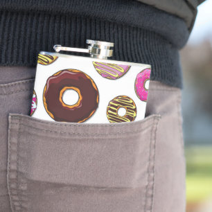 Pattern Of Doughnuts, Colourful Doughnuts, Sprinkl Hip Flask